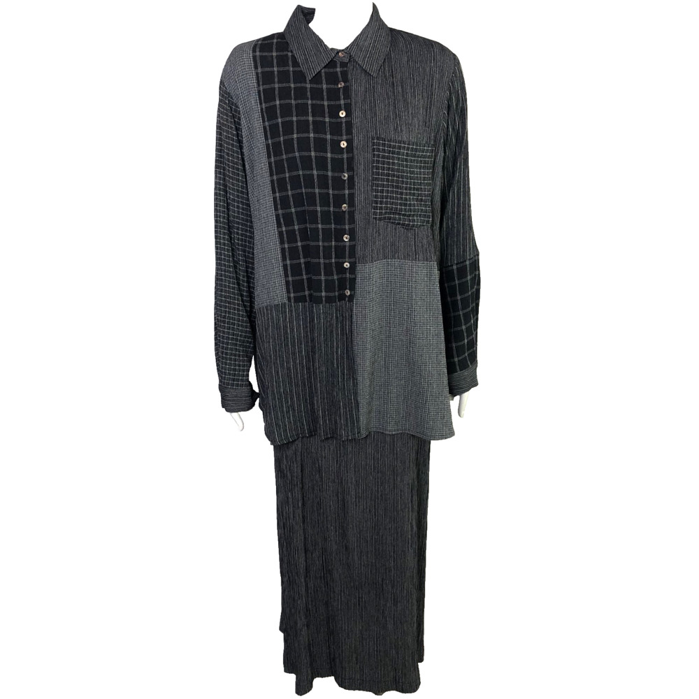 Coldwater Creek Plus 1X Button Shirt 2 Pc Tank Top Maxi Patchwork Dress Gray
